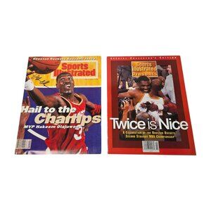 SIGNED Houston Rockets NBA Champs Sports Illustrated Magazine Lot HakeemOlajuwon